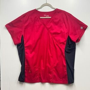 Butter-Soft Stretch Scrub Top 3X Red Black Short Sleeve Medical Uniform